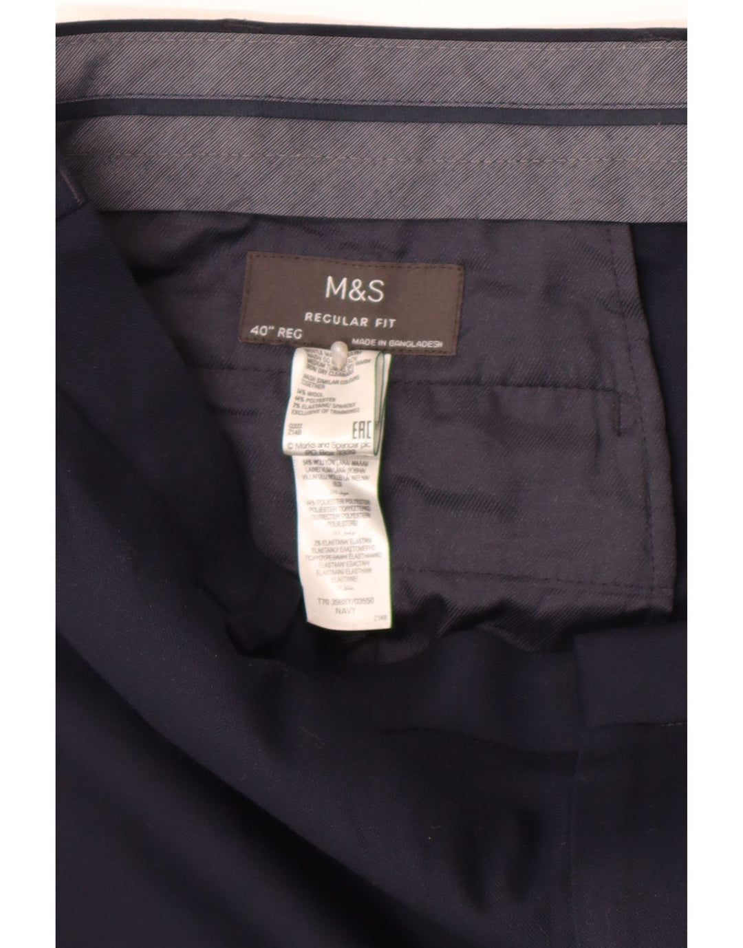 Damskie spodnie garniturowe Marks & Spencer o prostym kroju i regularnym kroju W40 L30 granatowe