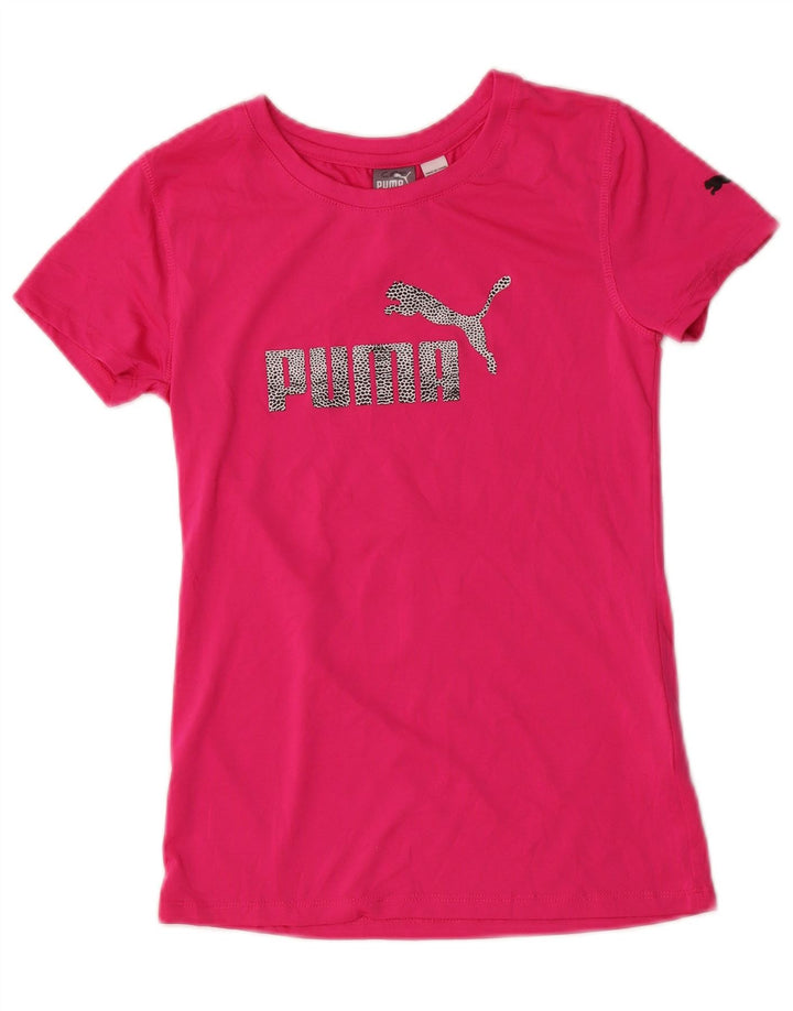 Dziewczęcy T-shirt z grafiką PUMA, rozmiar 12-13 lat, duży, różowy poliester