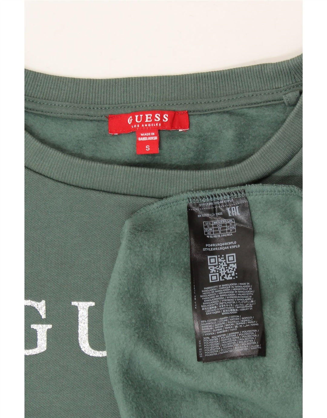 GUESS Womens Graphic Oversized Sweatshirt Jumper UK 10 Small Green Cotton Vintage Guess and Second-Hand Guess from Messina Hembry 