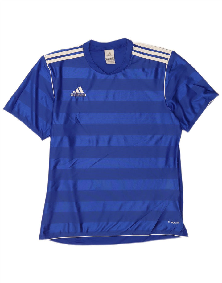 Męska koszulka Adidas Climalite Top z poliestru w średnie niebieskie paski
