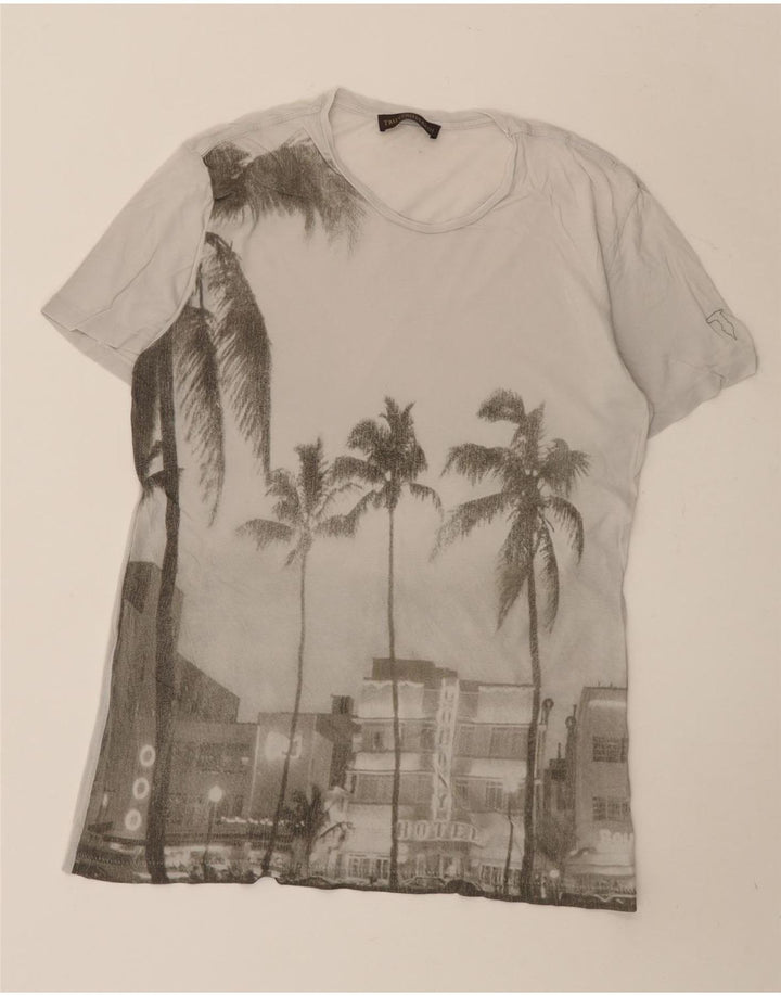 Męski T-shirt z grafiką TRUSSARDI, mały, szary, bawełniany