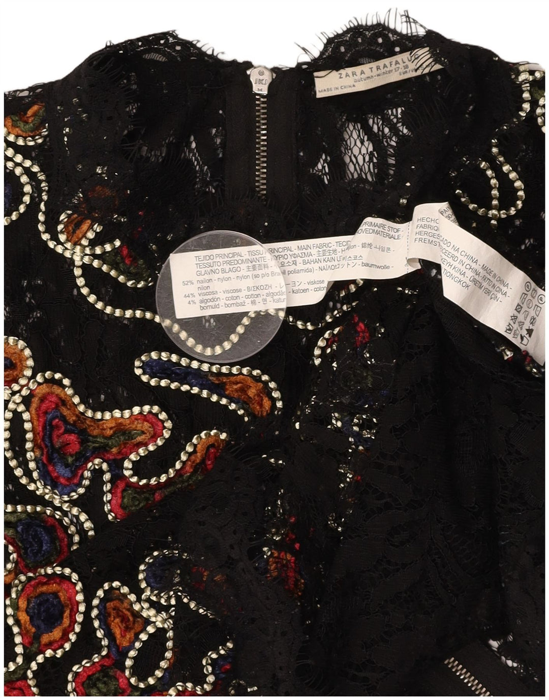Damska prześwitująca koronkowa bluzka ZARA UK 10, mała, czarna, z nylonu w kwiaty