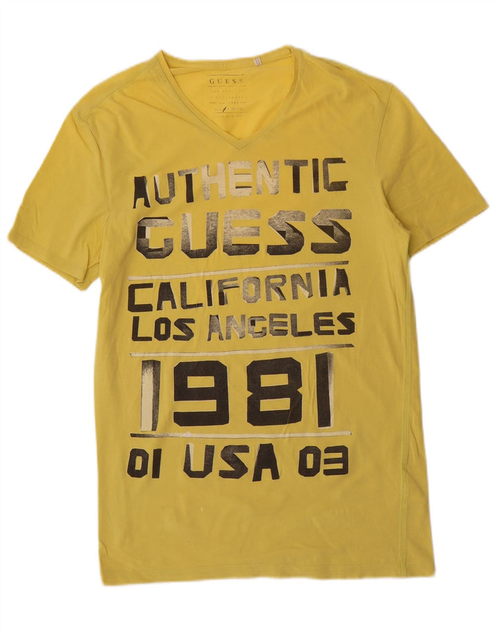 Męski T-shirt Guess z grafiką, średni żółty