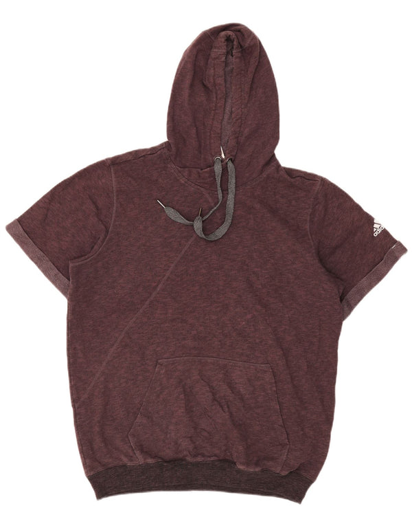 Męska bluza z kapturem Adidas z krótkim rękawem, duża, bordowa, bawełniana z blokami kolorów