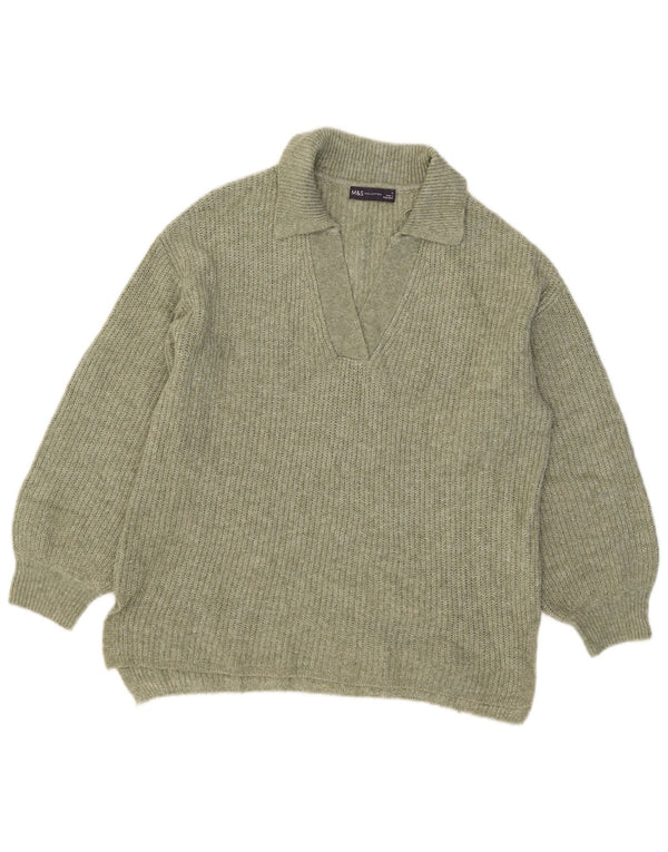 Marks & Spencer Damski sweter polo UK 12, średni khaki, akryl