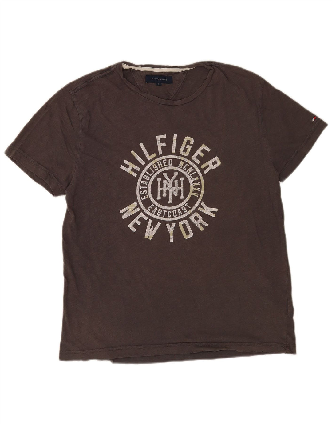 Męski T-shirt z grafiką Tommy Hilfiger, duży, szary, bawełniany