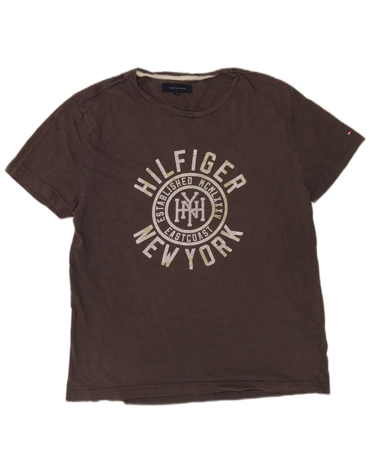 Męski T-shirt z grafiką Tommy Hilfiger, duży, szary, bawełniany