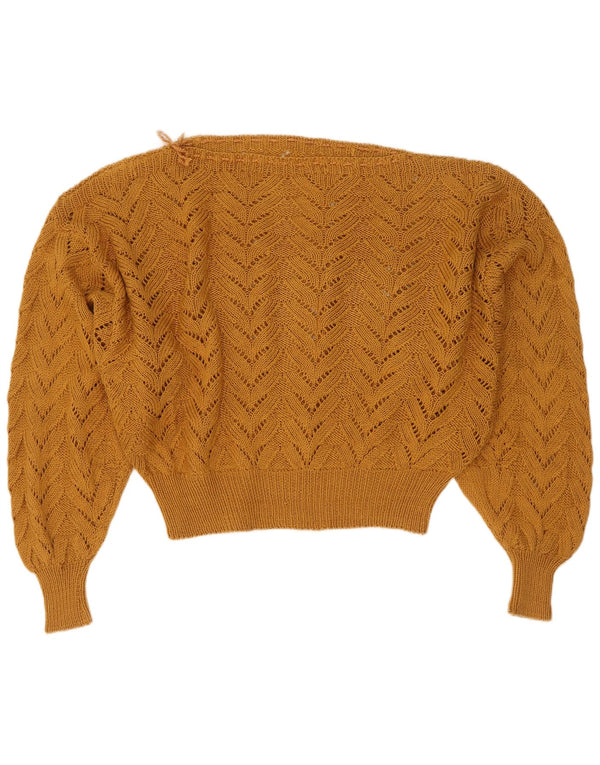 Sweter damski w stylu vintage z dekoltem w łódkę UK 16, duży brązowy