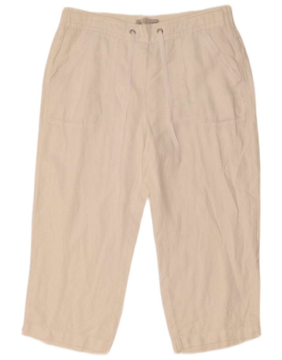 Marks & Spencer Damskie proste spodnie Capri W32 L21 Białe lniane