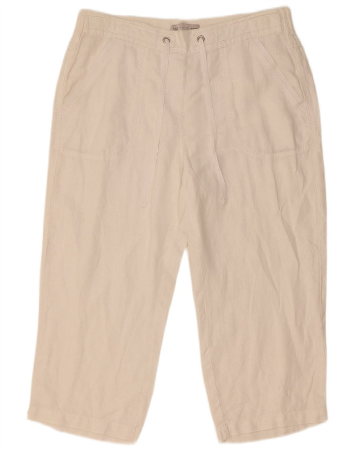 Marks & Spencer Damskie proste spodnie Capri W32 L21 Białe lniane