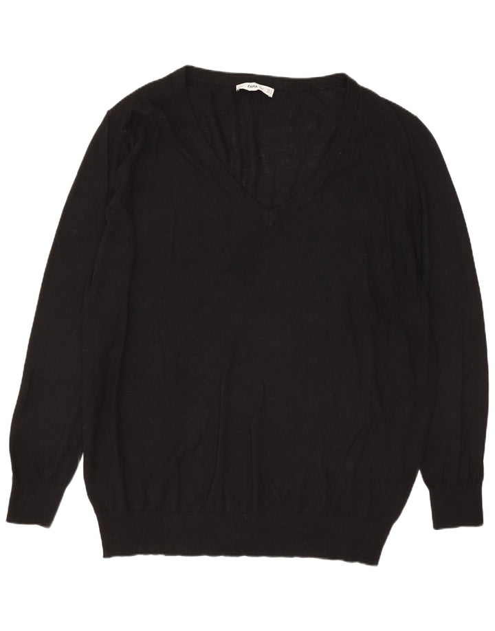 Damski sweter oversize z dekoltem w kształcie litery V, Zara UK 14, średni czarny modal
