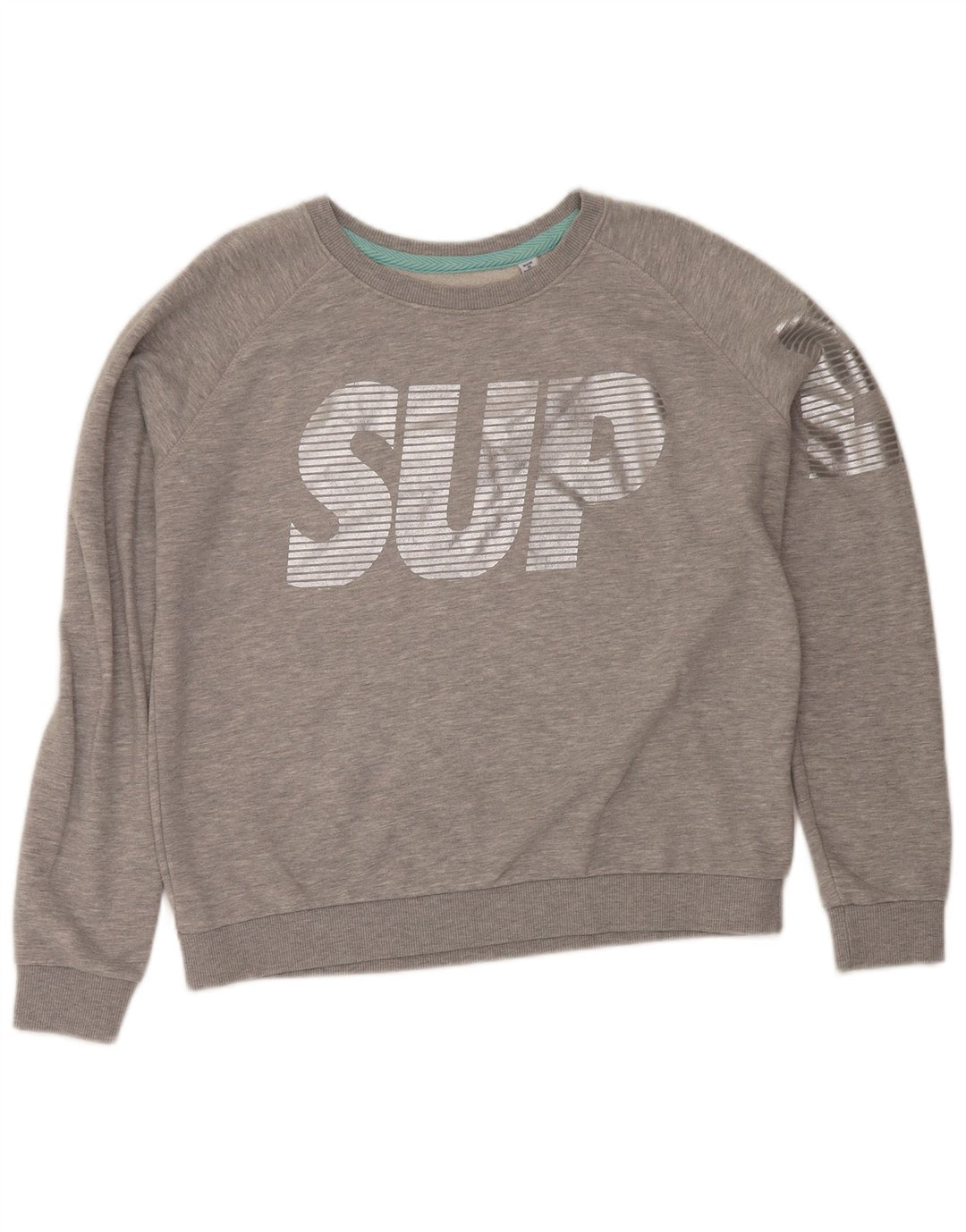 Damski sweter z grafiką Superdry UK 16, duży, szary, nakrapiany