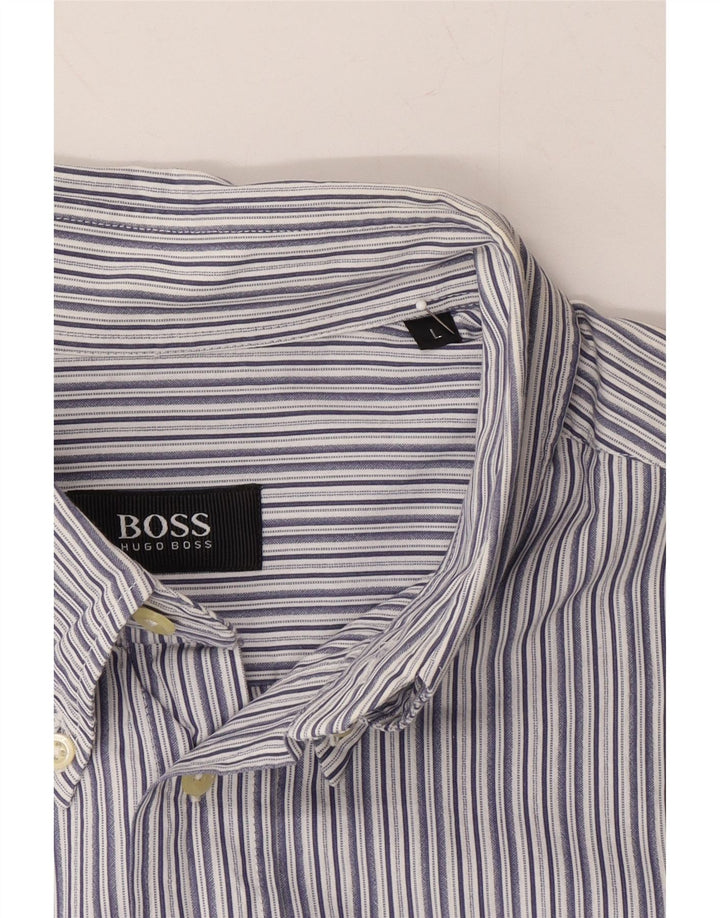 HUGO BOSS Mens Short Sleeve Shirt Large Blue Striped Cotton Vintage Hugo Boss and Second-Hand Hugo Boss from Messina Hembry 