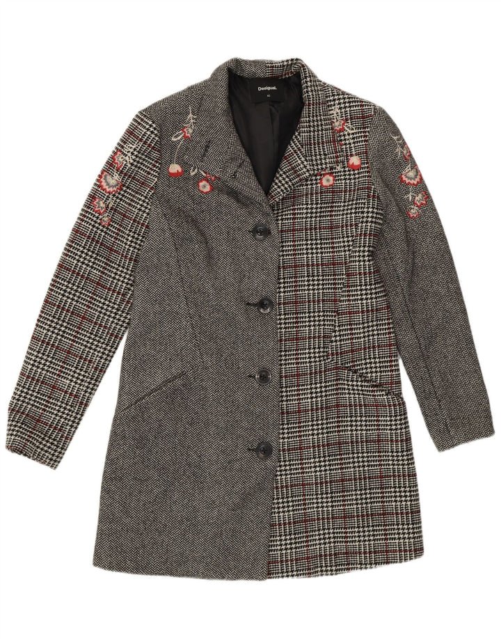 Desigual damski płaszcz EU 40, średnioszary, patchworkowy poliester