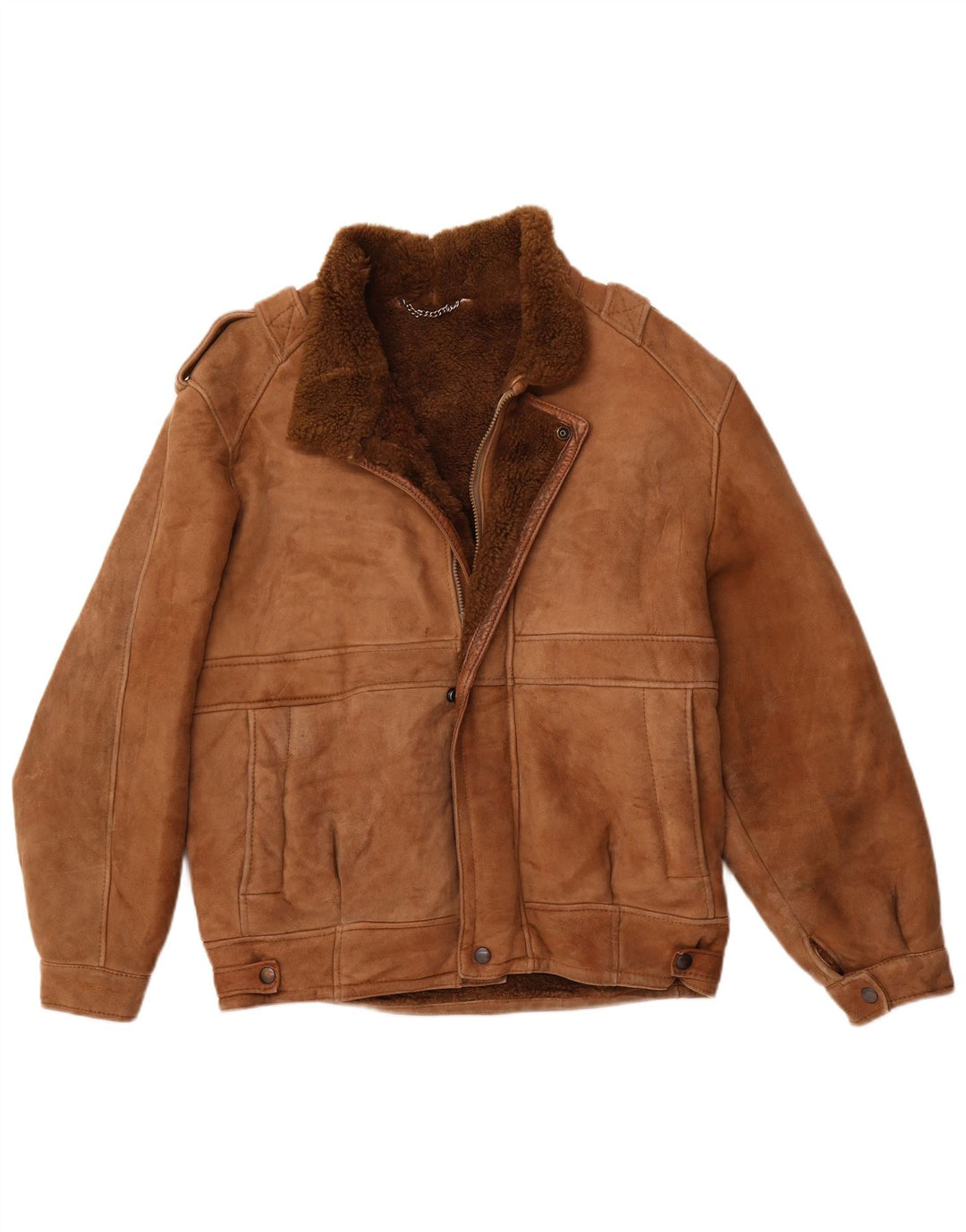 Męska kurtka wojskowa Shearling VINTAGE UK 40, duża, brązowa