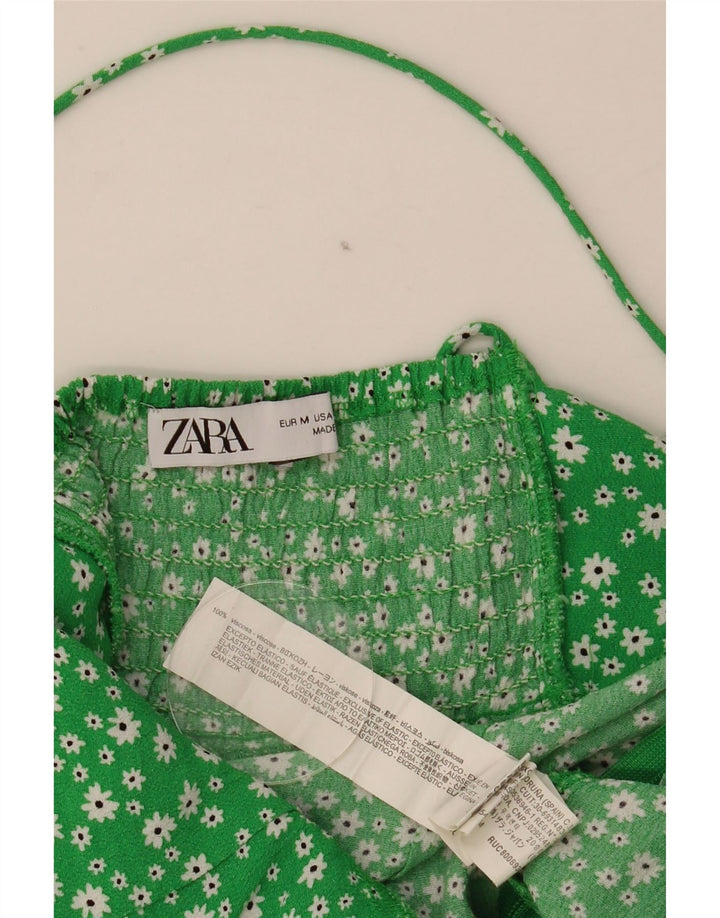 Damska sukienka Zara Sundress UK 12 Średnia zielona wiskoza w kwiaty