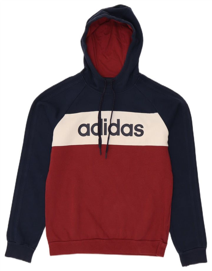 Męski sweter z kapturem ADIDAS z grafiką, mały, granatowy, z blokami kolorów