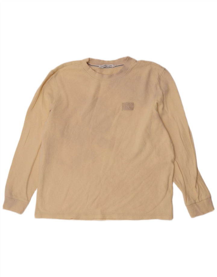 Męski top Calvin Klein z długim rękawem XL, beżowy, bawełniany