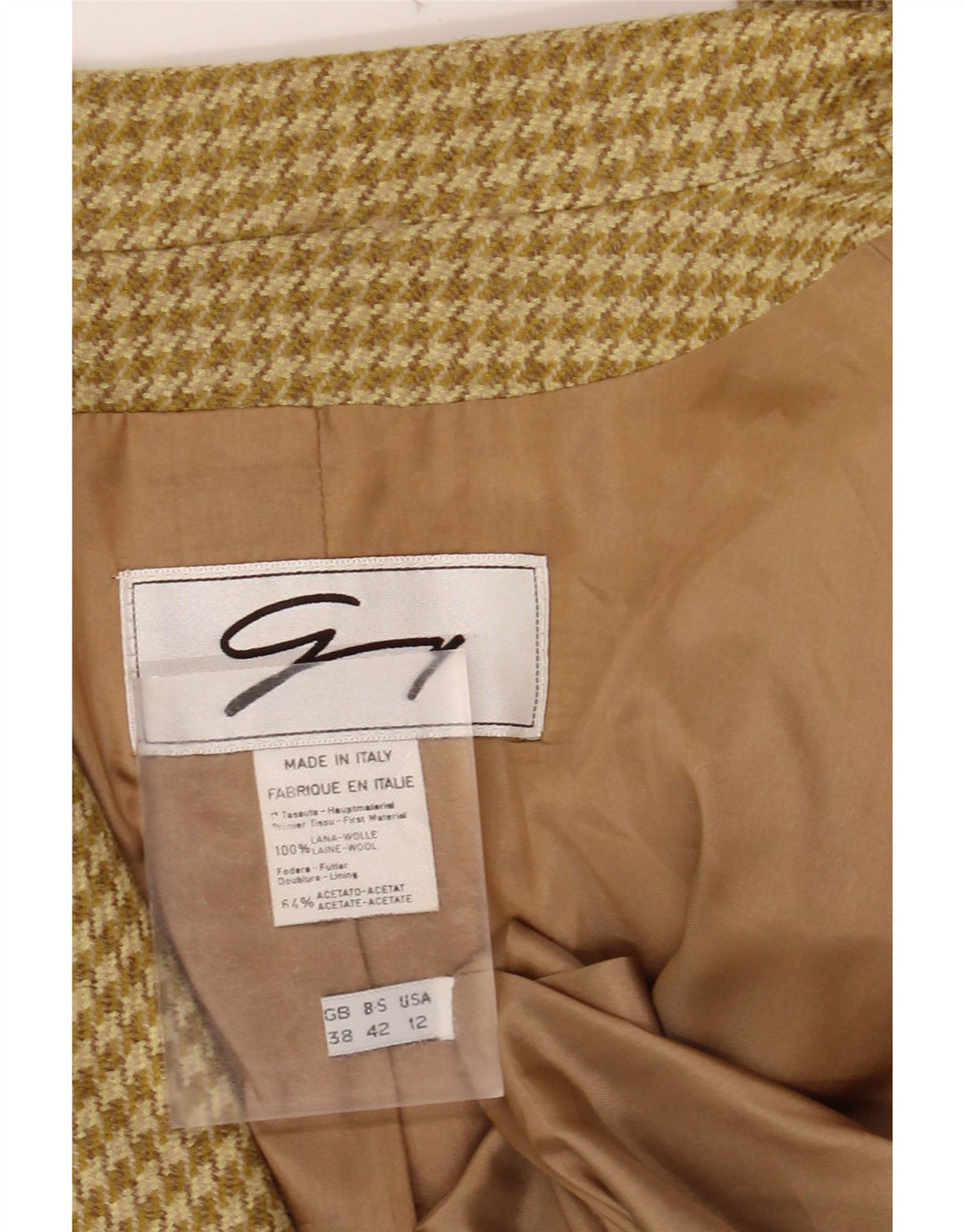 GENNY Womens 1 Button Blazer Jacket US 12 Large Green Houndstooth Wool