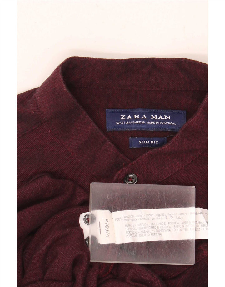 Koszula męska Zara Slim Fit, mała, bordowa, bawełniana