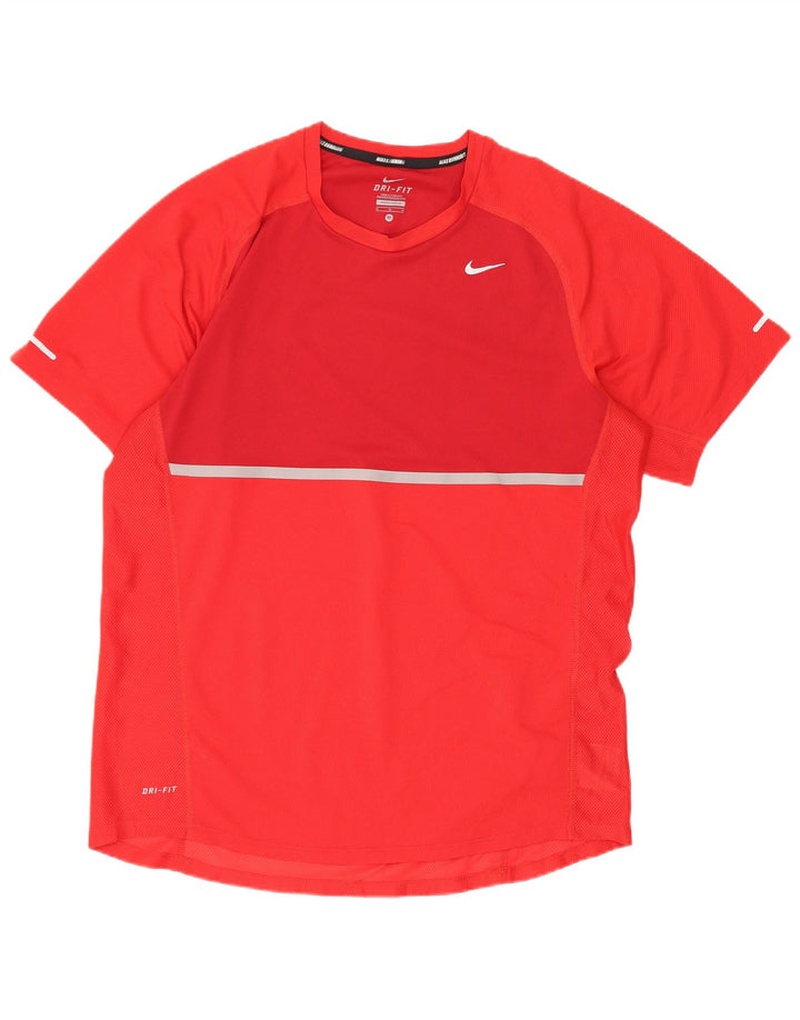 Męska koszulka Nike Dri Fit, poliestrowa koszulka w kolorze średniej czerwieni