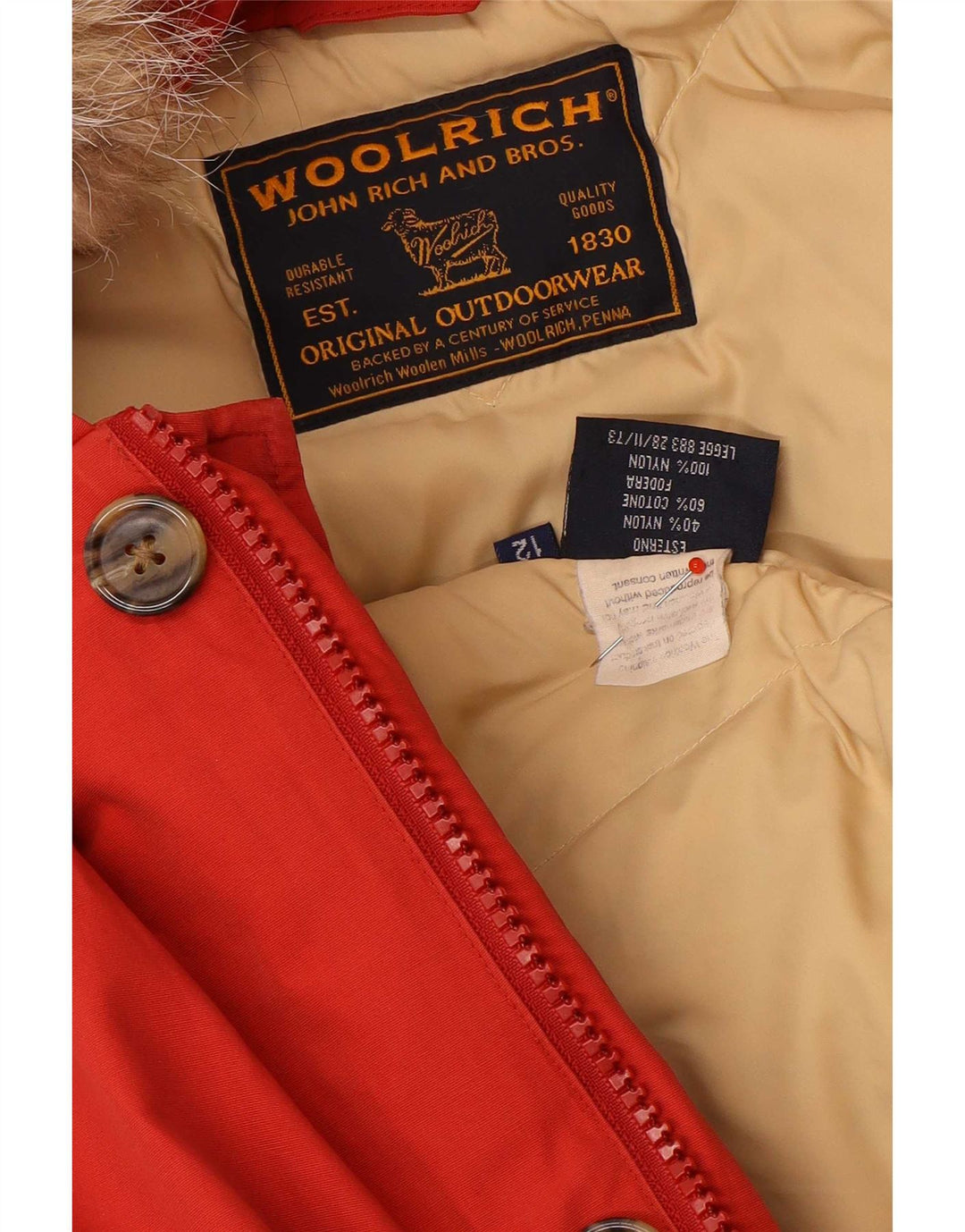 Wyściełana kurtka chłopięca z kapturem Woolrich 11-12 lat, czerwona nylonowa