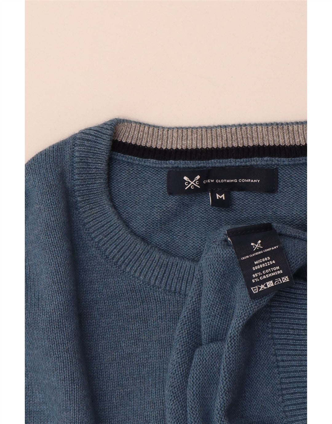 Crew Clothing Męski sweter z okrągłym dekoltem, średnioniebieski, bawełniany