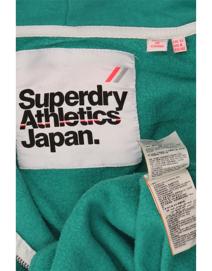 SUPERDRY Damski sweter z kapturem i zamkiem UK 12, średnia zielona bawełna