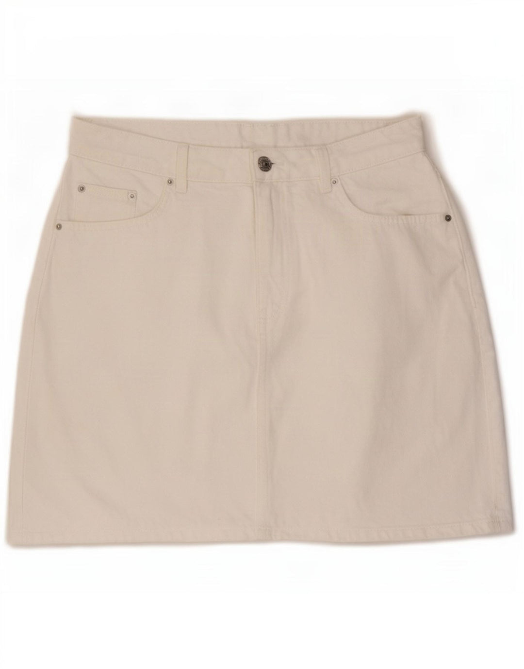 Marks & Spencer Damska mini spódniczka dżinsowa UK 14 duża W32 biała bawełna