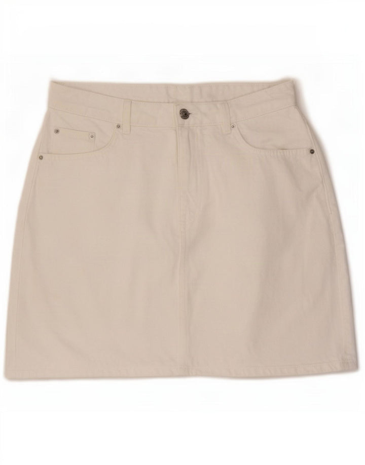 Marks & Spencer Damska mini spódniczka dżinsowa UK 14 duża W32 biała bawełna