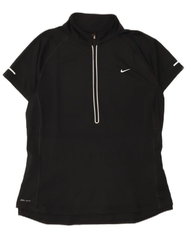 Damski T-shirt Nike Dri Fit z zamkiem błyskawicznym, UK 14, duży, czarny poliester