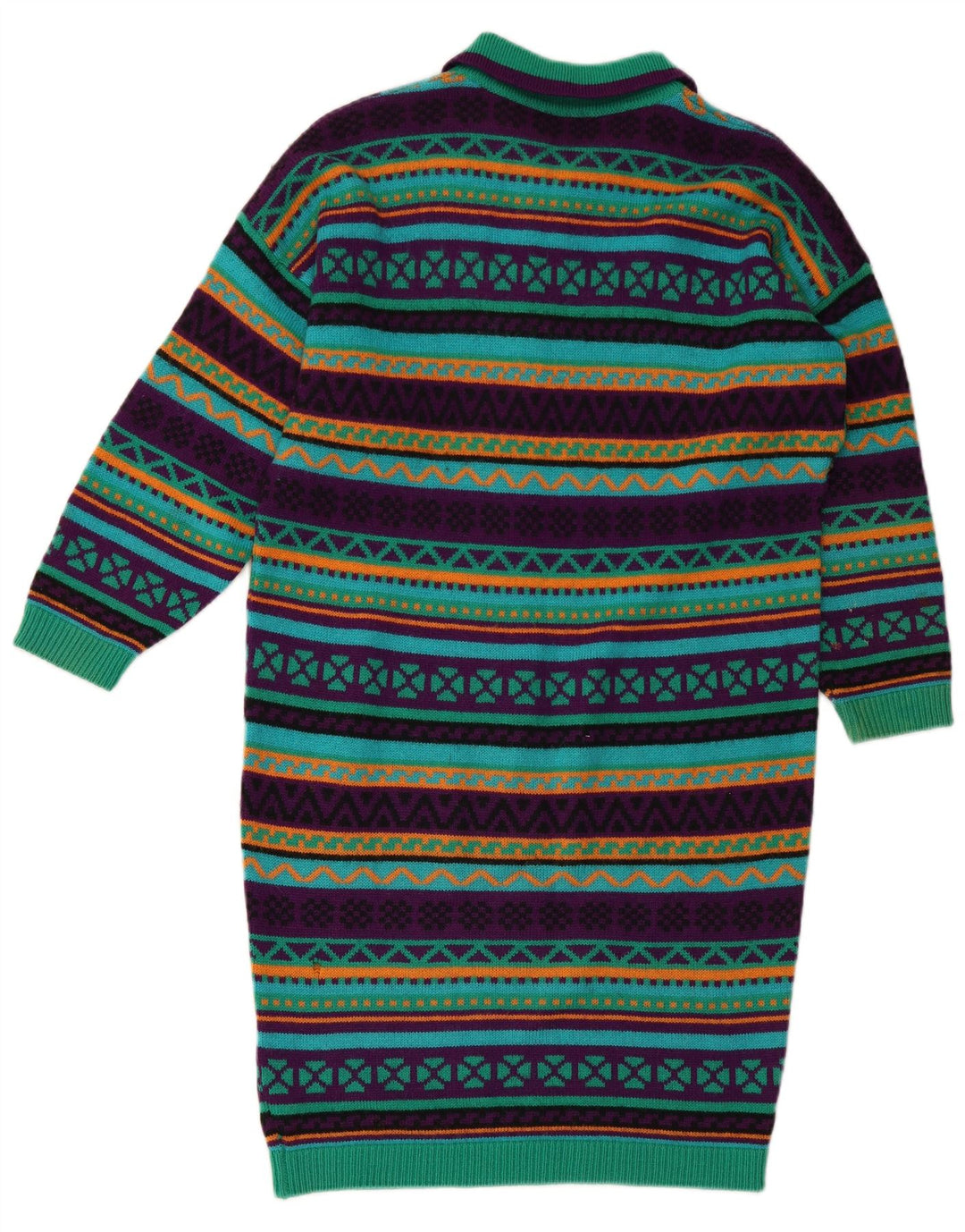 STEFANEL Damska dzianinowa sukienka polo z długim rękawem UK 14 Średni zielony geometryczny