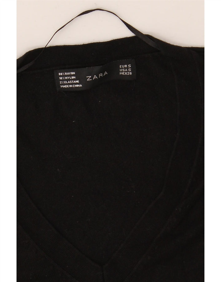 Sweter damski Zara z dekoltem w kształcie litery V, UK 10, mały, czarny