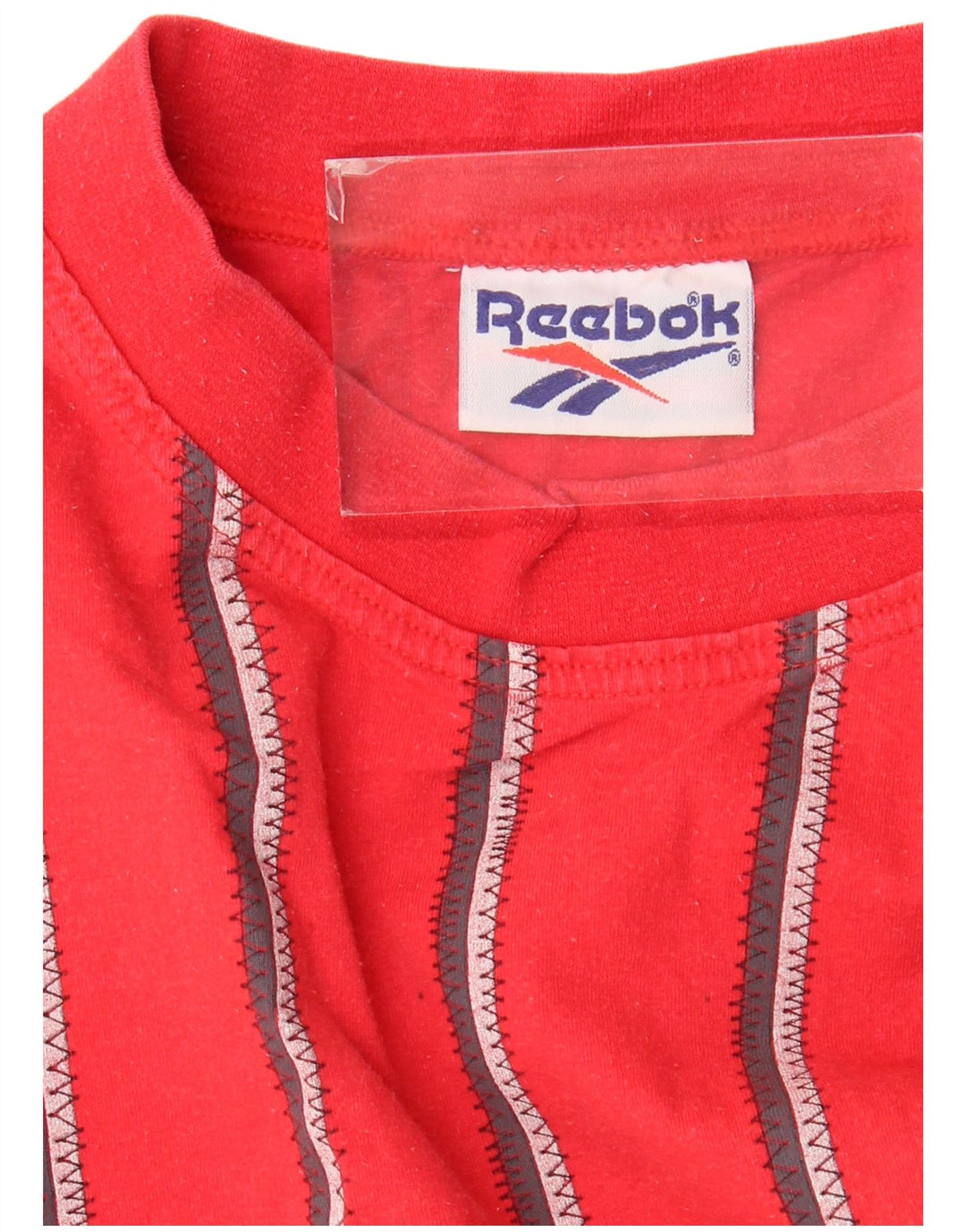 T-shirt męski Reebok, bawełniany, w średnie czerwone paski