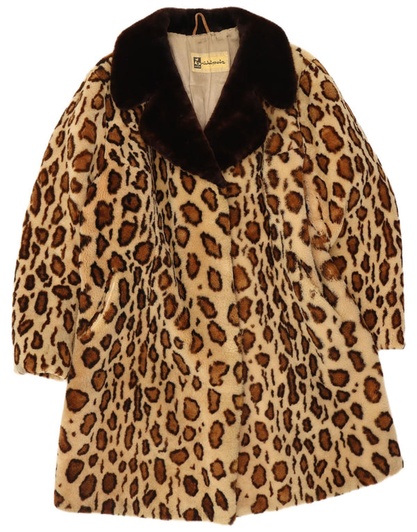 Vintage damski płaszcz futrzany UK 18 XL Beżowy nadruk zwierzęcy Prawdziwe futro