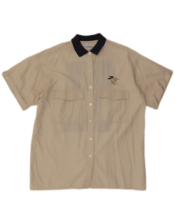 Damska koszulka z krótkim rękawem Iceberg z grafiką IT 48 XL, beżowa, bawełniana w bloki kolorów