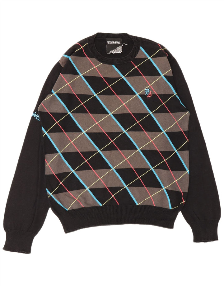 BILLABONG Męski sweter z okrągłym dekoltem, mały, czarny, wykonany z tkaniny argyle/diamentowej bawełny