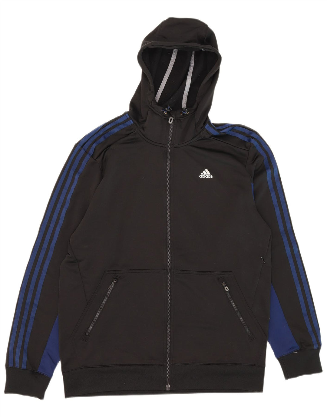 Adidas Męski sweter z kapturem Climalite Zip, średni czarny poliester z blokami kolorów