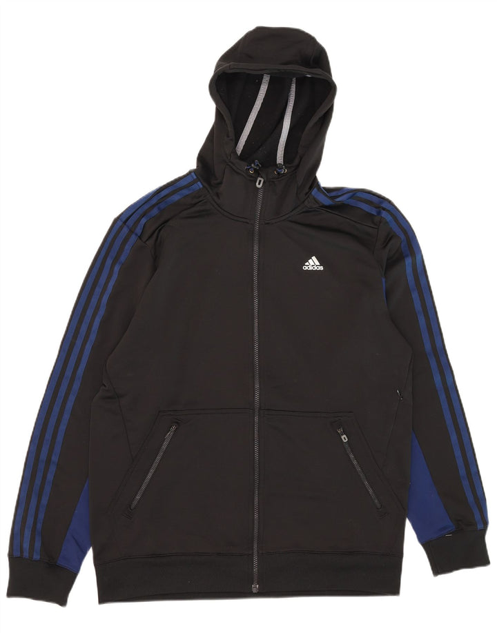 Adidas Męski sweter z kapturem Climalite Zip, średni czarny poliester z blokami kolorów