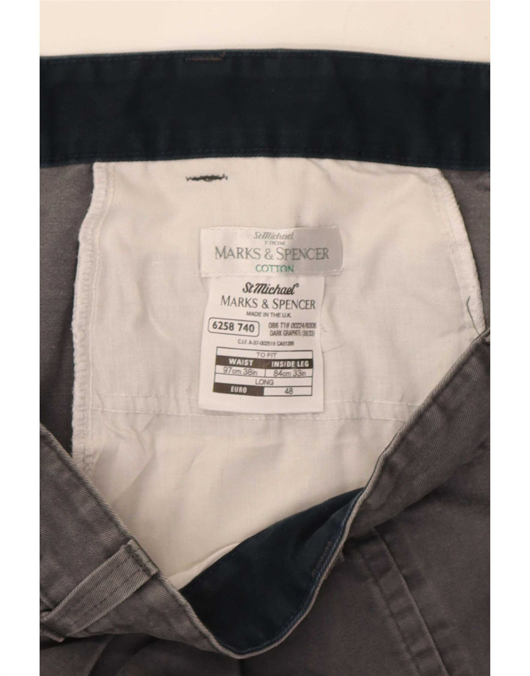 Męskie spodnie Chino Marks & Spencer W38 L33 Szara bawełna