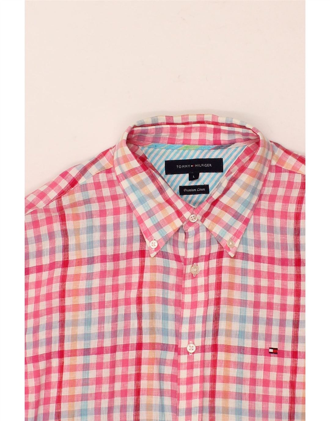TOMMY HILFIGER Mens Shirt Large Pink Check Cotton Vintage Tommy Hilfiger and Second-Hand Tommy Hilfiger from Messina Hembry 