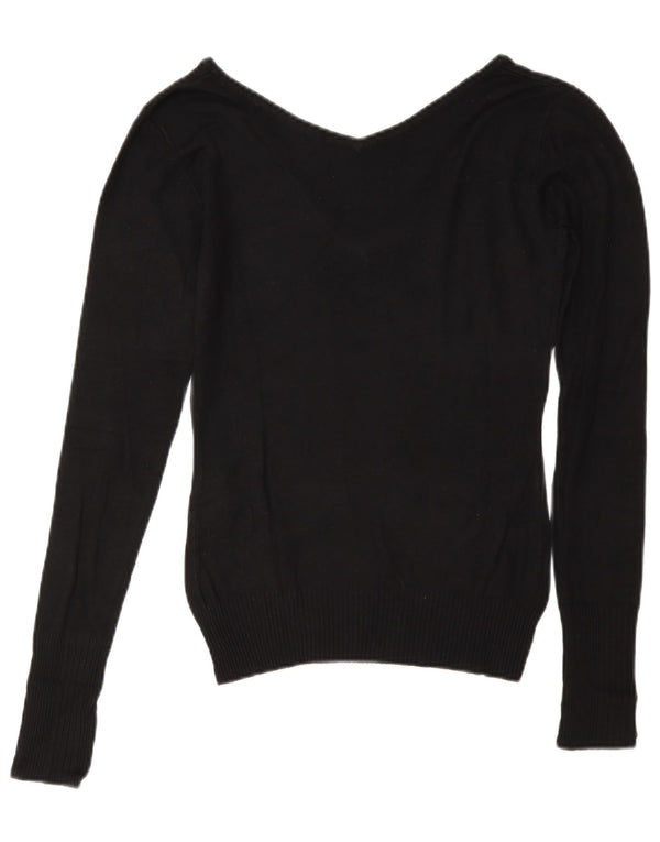 Damski sweter Guess z graficznym dekoltem w kształcie litery V, UK 10, mała czarna wiskoza