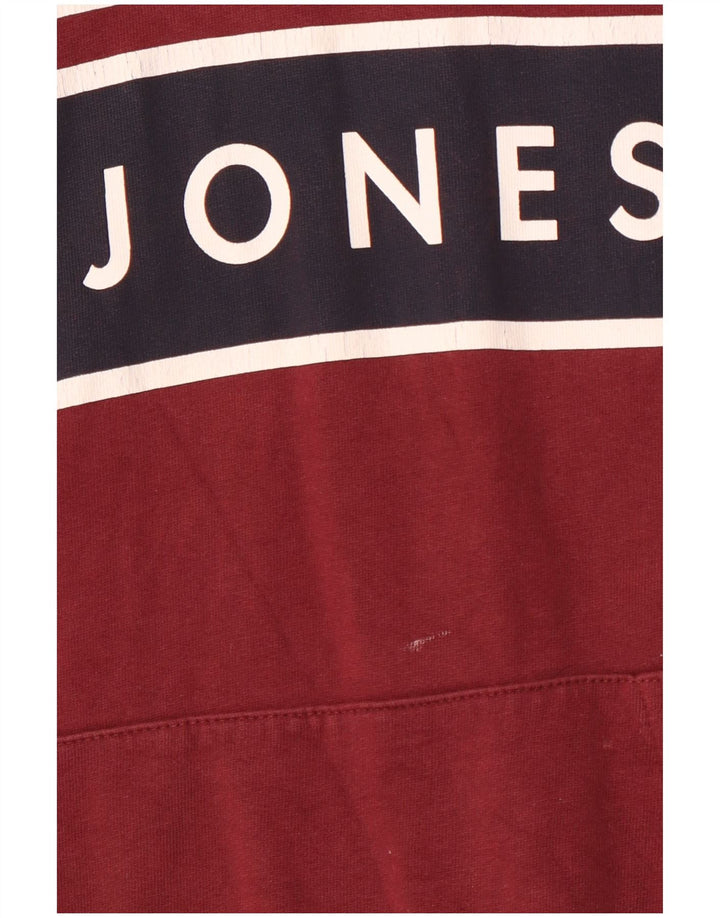 Męski sweter z kapturem i grafiką JACK & JONES, średniej wielkości bordowa bawełna