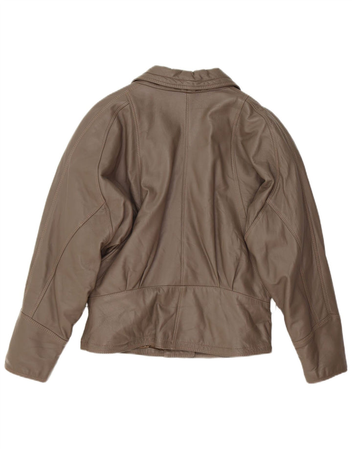 VINTAGE Womens Leather Jacket UK 14 Large Grey Leather