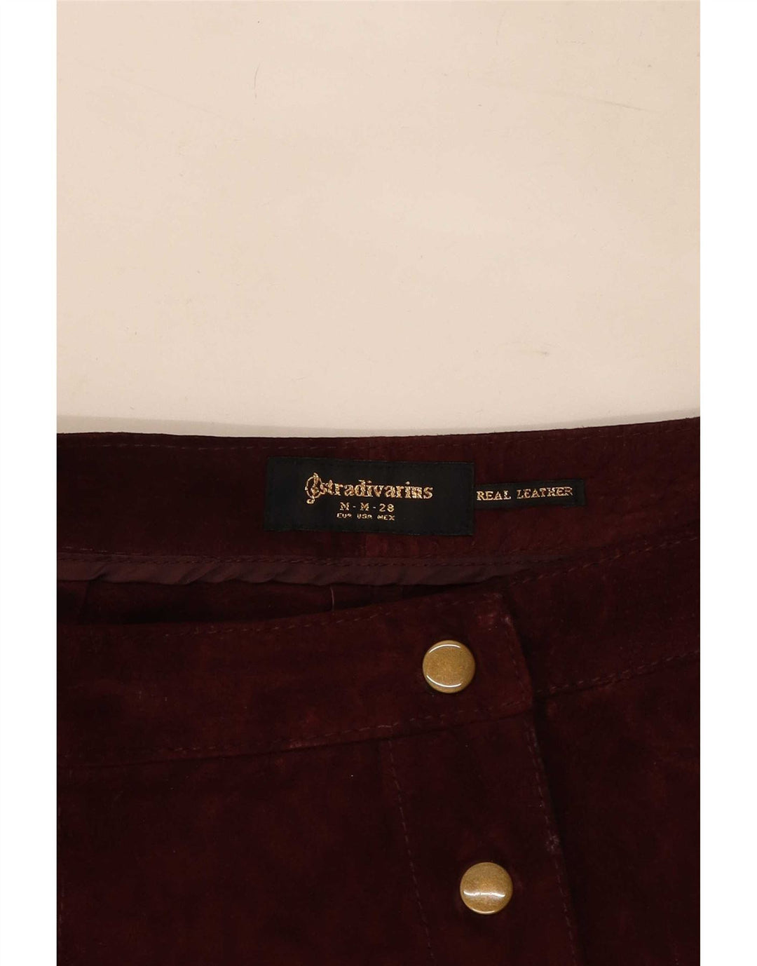 Damska zamszowa mini spódniczka Stradivarius, średnia W28, bordowa skóra