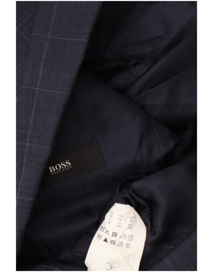 Męska marynarka zapinana na 2 guziki Hugo Boss UK 50 w dużą granatową kratkę