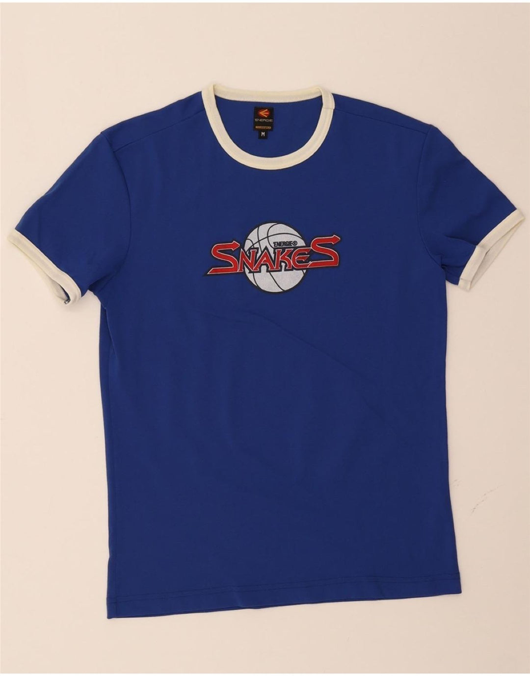 ENERGIE Womens Graphic T-Shirt Top UK 12 Medium Blue Polyamide Vintage Energie and Second-Hand Energie from Messina Hembry 