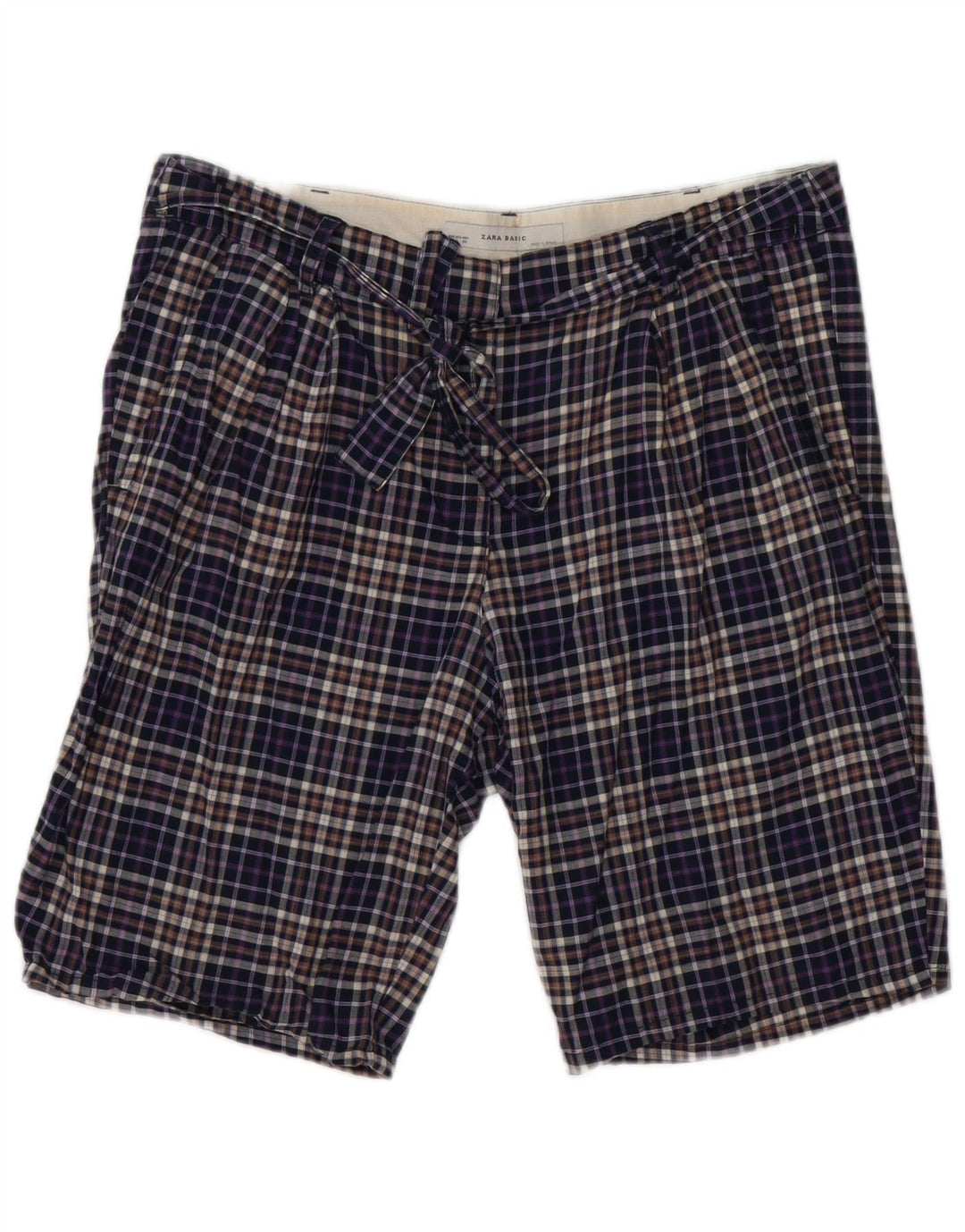 Męskie spodenki chino Zara, duże, W30, bawełniana, granatowa krata