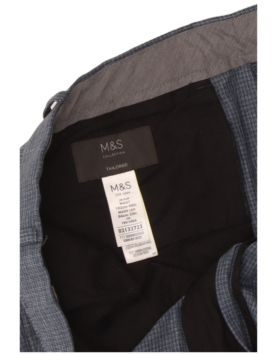Marks & Spencer Męskie dopasowane spodnie garniturowe W40 L33 w niebieską kratkę