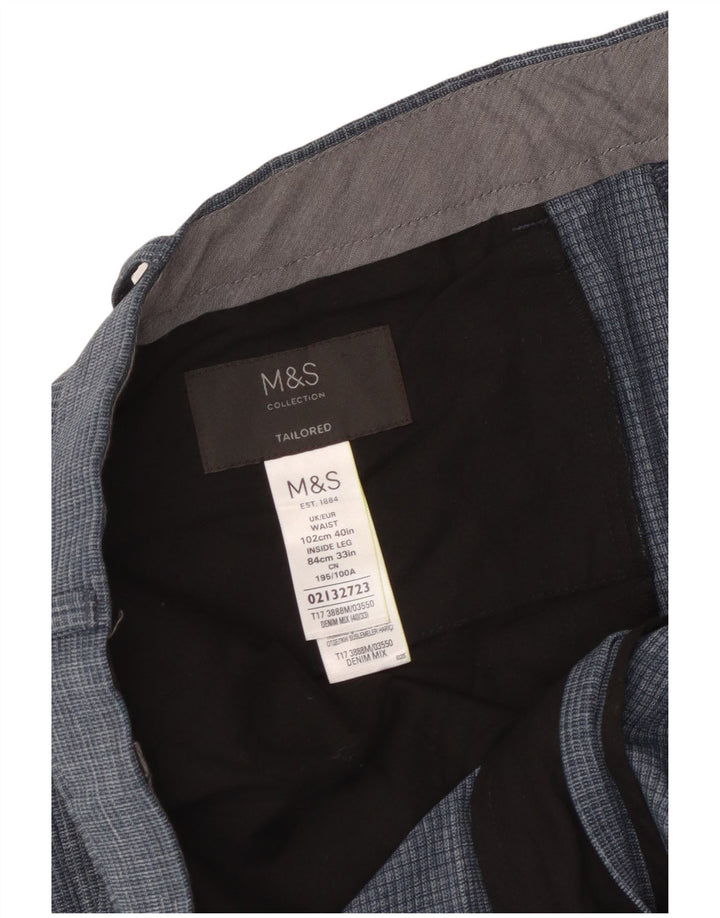 Marks & Spencer Męskie dopasowane spodnie garniturowe W40 L33 w niebieską kratkę